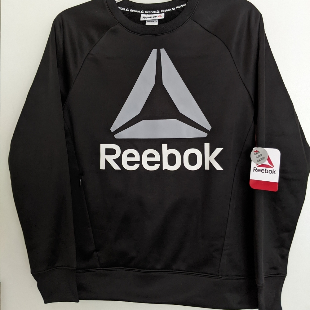New Reebok Boys Black Gray Fleece Lined Sweatshirt w/ Full Zip Pocket 18 XXL